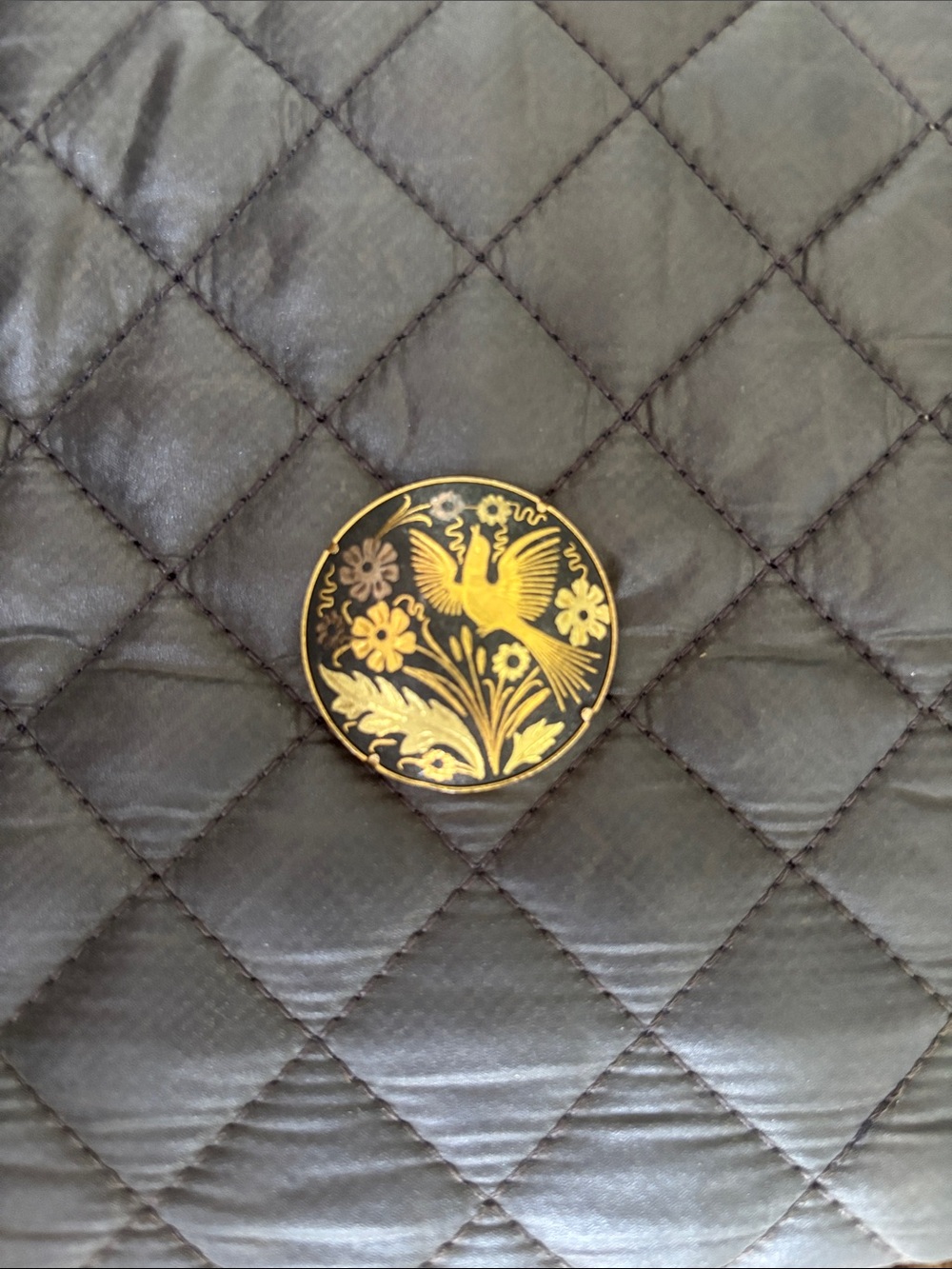 Vintage Spanish Toledo Damascene bird & floral brooche